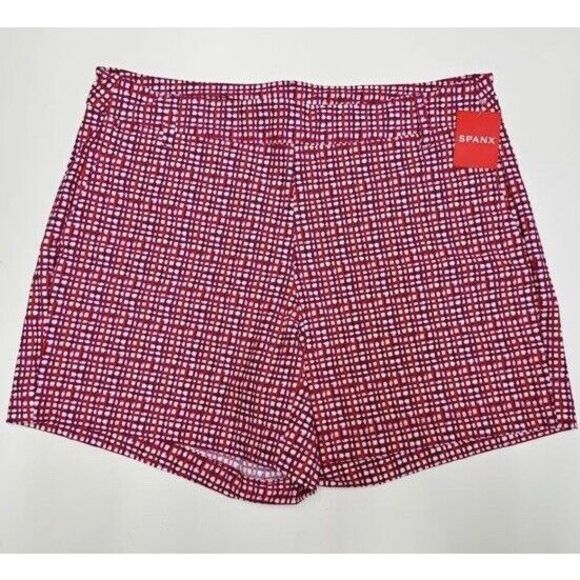 SPANX Sunshine Shorts Sz S Hibiscus Gingham 4” Pull On Functional Front Pockets - Picture 2 of 12